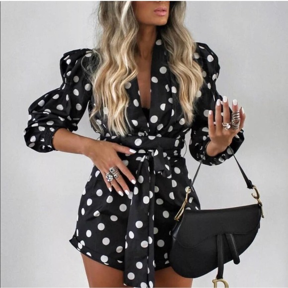 Zara Pants - ZARA Polka Dot Romper Blogger Favorite Black/ White Puff Sleeve Short Jumpsuit